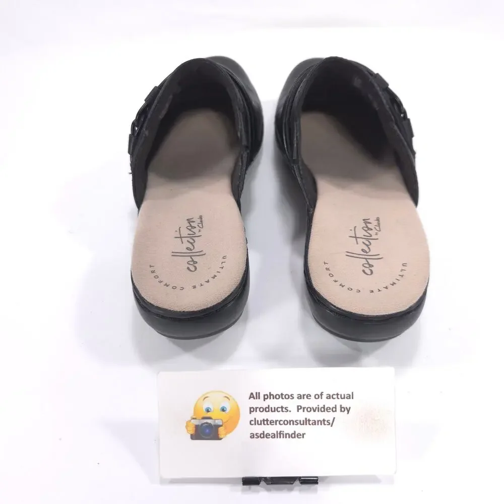 Collection by Clarks Leather Mule Clog Flat Shoe Womens Size 5 22545 Black